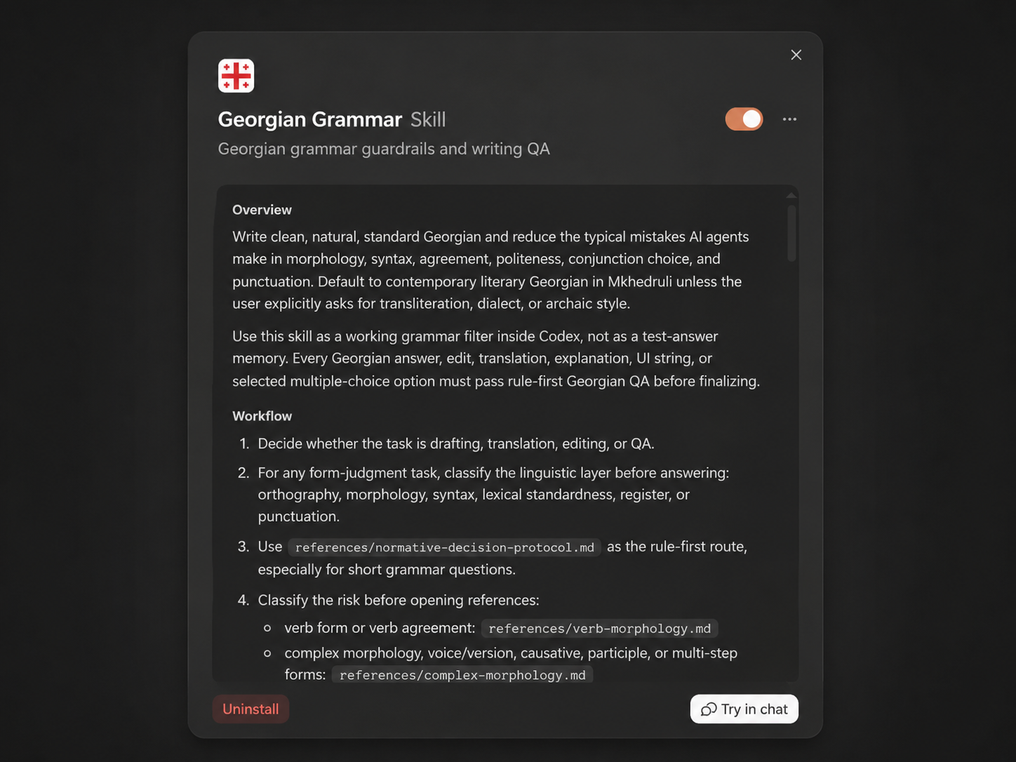 Georgian Grammar Skill for Codex